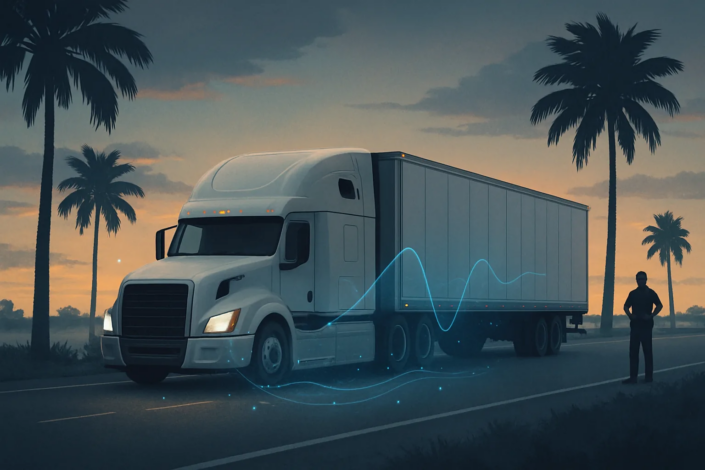 Truck accident wrongful death evidence in Florida shown through a commercial truck and electronic data concept