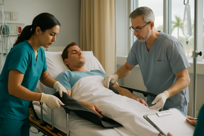 Careful spinal transfer after a Miami crash injury in a hospital setting