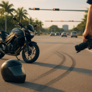 Miami motorcycle intersection accident claim scene with motorcycle and traffic signal