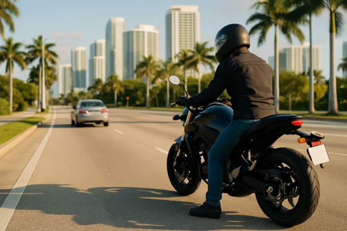 Miami motorcycle no-contact accident claim after a driver forces a rider off the road