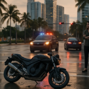 Miami DUI motorcycle accident lawyer article image showing a motorcycle crash scene at an urban intersection