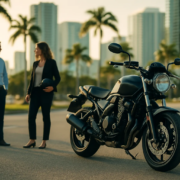 Miami motorcycle owner liability accident scene with a borrowed motorcycle near an urban roadway